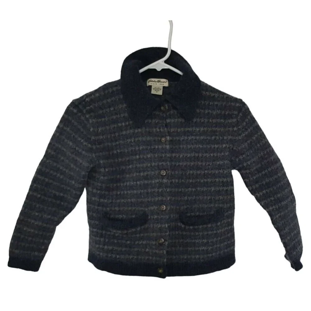 Eddie‎ Bauer Child's Jacket 100% Wool Medium Button Front Long Sleeve Blue Gray